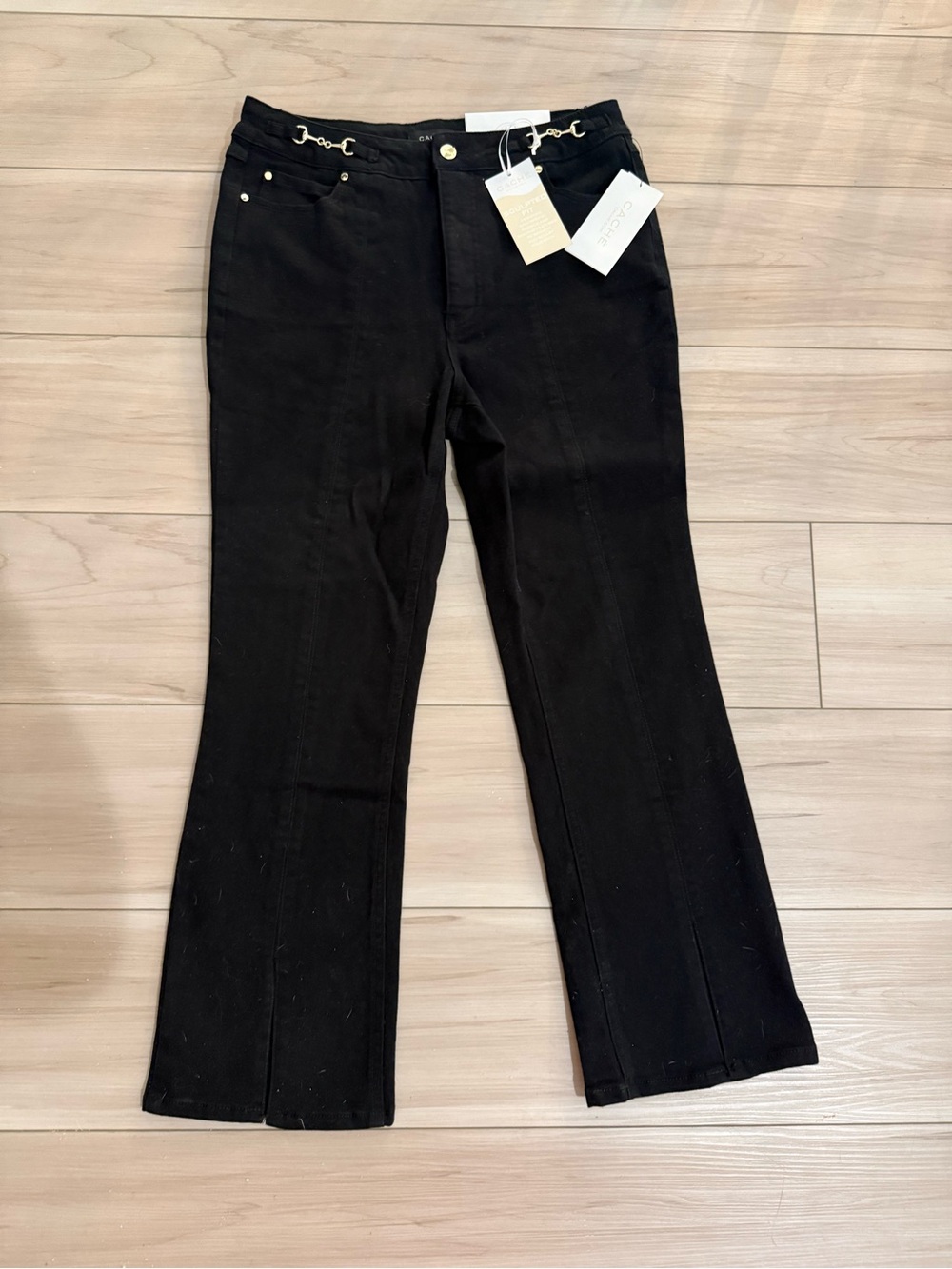 Cache Black Flared Jeans with Gold Accents
